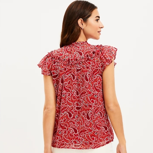 LOFT NWT Paisley Ruffle Flutter Sleeve Top - M - Picture 3 of 3